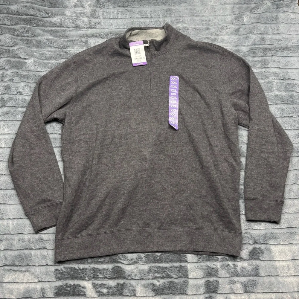 Lands End Mens Ribbed Quarter Zip Pullover Dark Charcoal XXL 2XL New With Tags